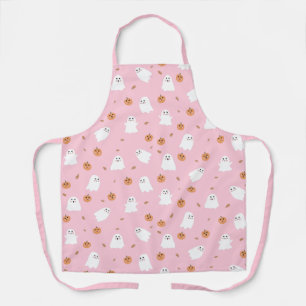Cute Ghost & Pumpkin Pink Halloween Pattern Apron