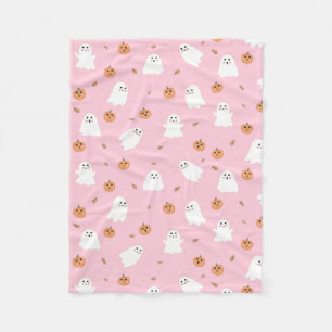 Cute Ghost & Pumpkin Pink Halloween Pattern Fleece Blanket
