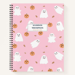 Cute Ghost & Pumpkin Pink Halloween Pattern Notebook