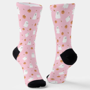 Cute Ghost & Pumpkin Pink Halloween Pattern Socks