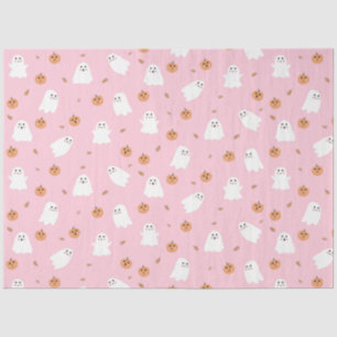 Cute Ghost & Pumpkin Pink Halloween Pattern Tissue Paper