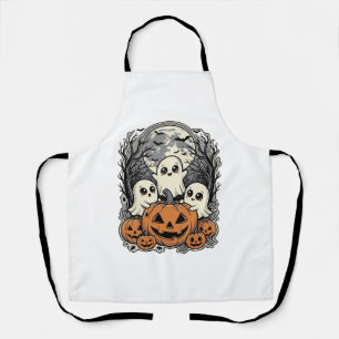 Cute Ghost Pumpkin Shirt Vintage Engraving Hallowe Apron