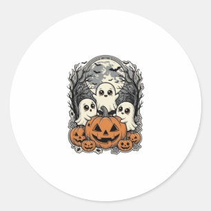 Cute Ghost Pumpkin Shirt Vintage Engraving Hallowe Classic Round Sticker