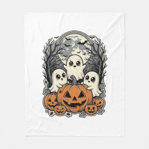 Cute Ghost Pumpkin Shirt Vintage Engraving Hallowe Fleece Blanket