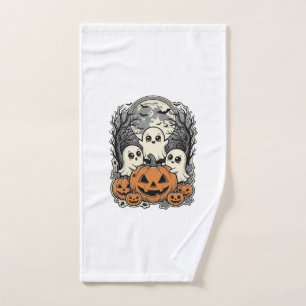 Cute Ghost Pumpkin Shirt Vintage Engraving Hallowe Hand Towel