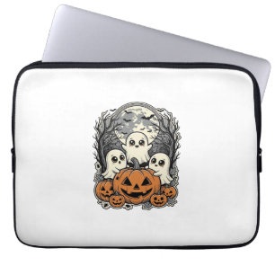 Cute Ghost Pumpkin Shirt Vintage Engraving Hallowe Laptop Sleeve