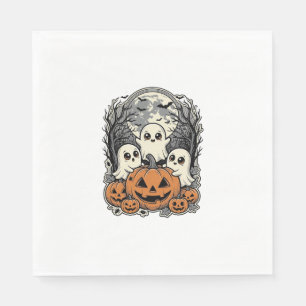 Cute Ghost Pumpkin Shirt Vintage Engraving Hallowe Napkin