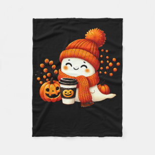 Cute Ghost Pumpkin Spice Cup Halloween Fall Drink Fleece Blanket