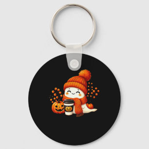 Cute Ghost Pumpkin Spice Cup Halloween Fall Drink Key Ring