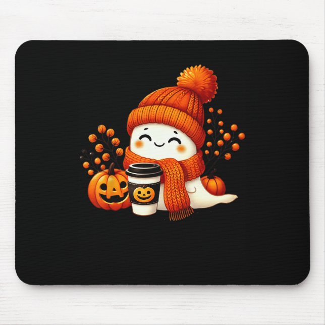 Cute Ghost Pumpkin Spice Cup Halloween Fall Drink  Mouse Mat (Front)