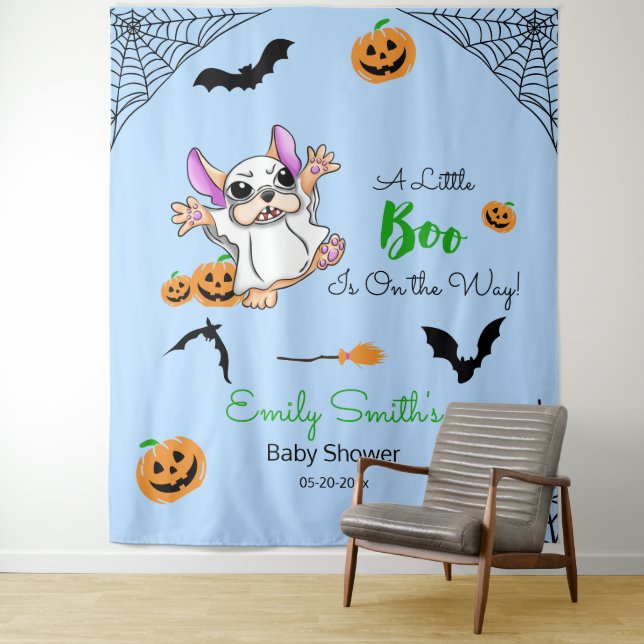 Cute ghost pumpkins Halloween Baby Shower Backdrop Tapestry (In Situ)