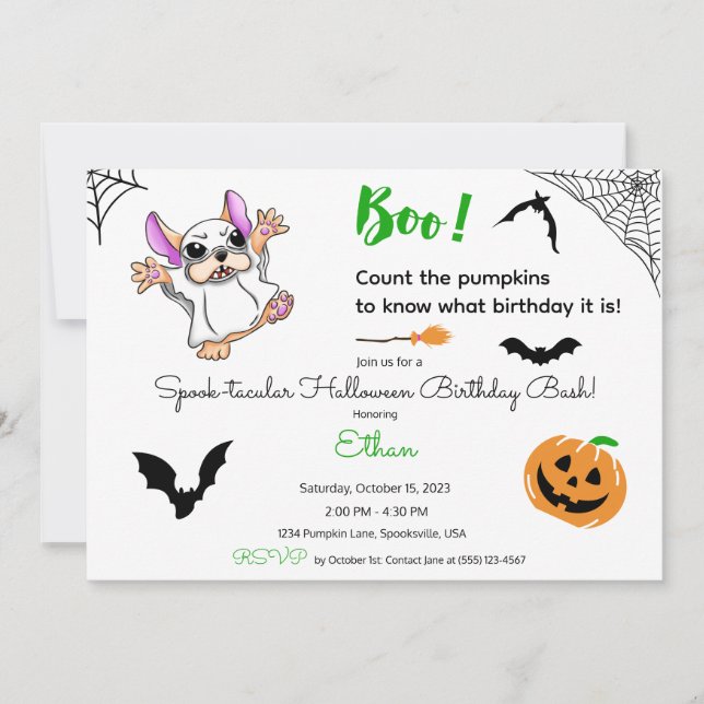 Cute ghost pumpkins Halloween First Birthday Invitation (Front)