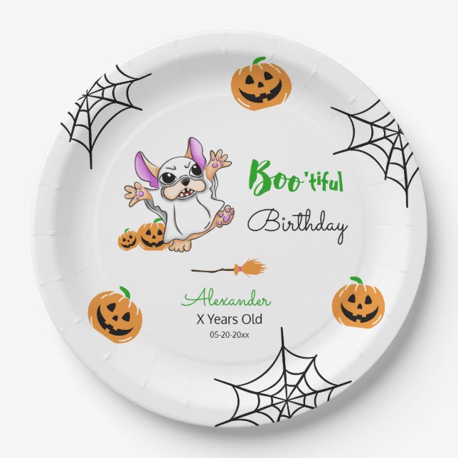 Cute ghost pumpkins Halloween Happy Birthday Paper Plate (Front)