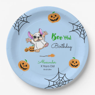 Cute ghost pumpkins Halloween Happy Birthday Paper Plate