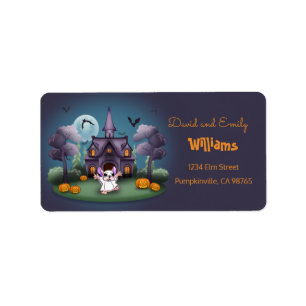 Cute ghost pumpkins Haunted House Halloween Addres Label