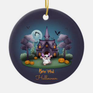 Cute ghost pumpkins Haunted House Halloween Ceramic Tree Decoration