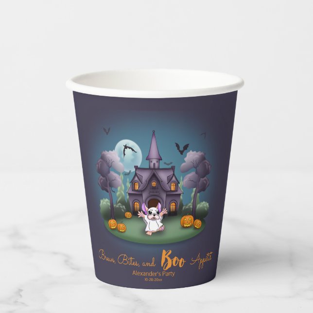 Cute ghost pumpkins Haunted House Halloween Paper Cups (Front)