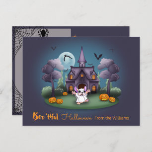 Cute ghost pumpkins Haunted House Halloween Postcard