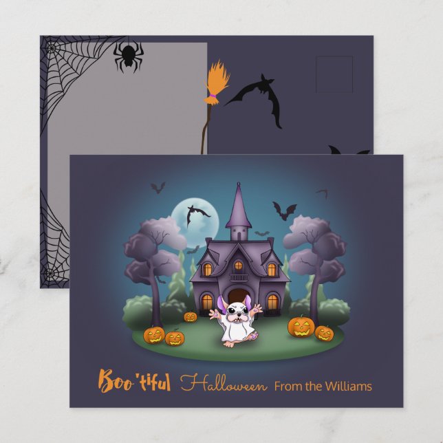 Cute ghost pumpkins Haunted House Halloween Postcard (Front/Back)