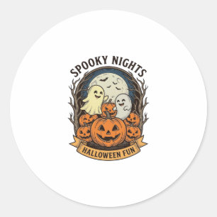 Cute Ghost Pumpkins Vintage Engraving Halloween Ar Classic Round Sticker