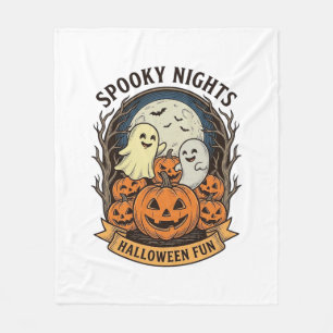 Cute Ghost Pumpkins Vintage Engraving Halloween Ar Fleece Blanket