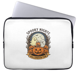 Cute Ghost Pumpkins Vintage Engraving Halloween Ar Laptop Sleeve