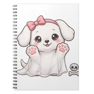 Cute Ghost Puppy Pink Bow Halloween Dog Sticker Notebook