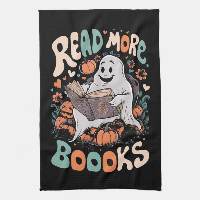 Cute Ghost Read More Books Teacher Halloween  Tea Towel (Vertical)