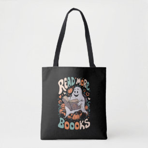 Cute Ghost Read More Books Teacher Halloween Tote Bag