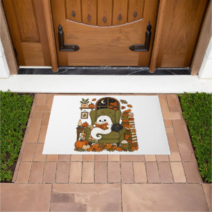 Cute Ghost Reading Book Black Cat Fall Pumpkin Doormat