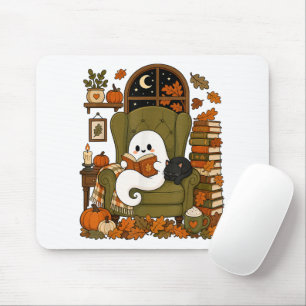 Cute Ghost Reading Book Black Cat Fall Pumpkin Mouse Mat
