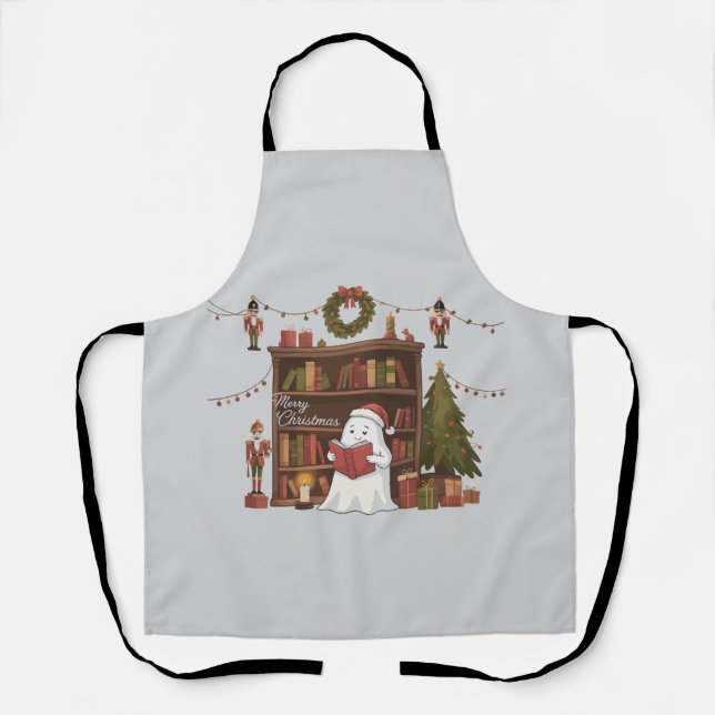 Cute Ghost Reading Book Christmas Reading  Apron (Front)