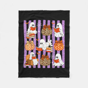 Cute ghost reading book lovers autumn fall fleece blanket