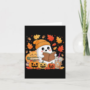 Cute Ghost Reading Book Lovers Autumn Fall Hallowe Card