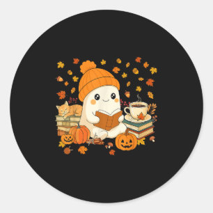 Cute Ghost Reading Book Lovers Autumn Fall Hallowe Classic Round Sticker