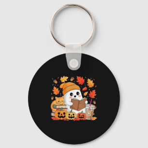 Cute Ghost Reading Book Lovers Autumn Fall Hallowe Key Ring