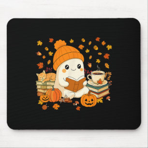 Cute Ghost Reading Book Lovers Autumn Fall Hallowe Mouse Mat
