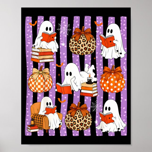 Cute ghost reading book lovers autumn fall poster (Front)