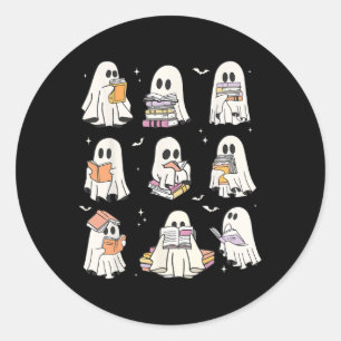 Cute Ghost Reading Book Lovers Halloween Funny Gho Classic Round Sticker