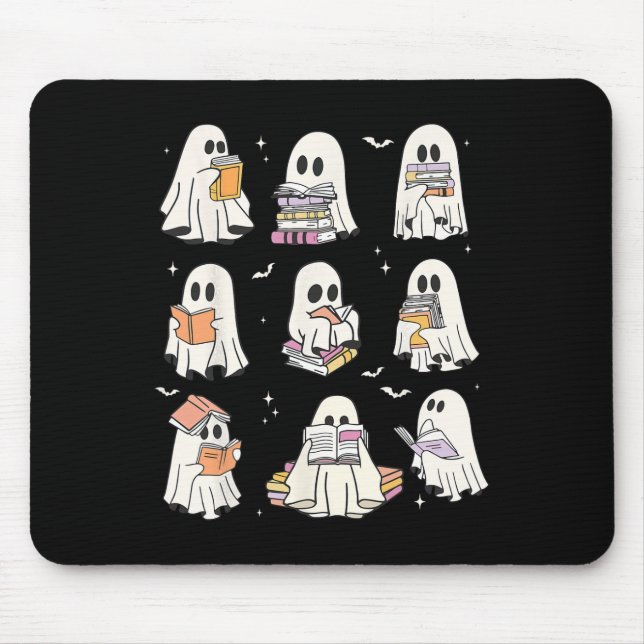 Cute Ghost Reading Book Lovers Halloween Funny Gho Mouse Mat (Front)
