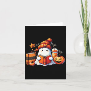 Cute Ghost Reading Book Lovers Halloween Ghost Cof Card