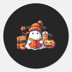 Cute Ghost Reading Book Lovers Halloween Ghost Cof Classic Round Sticker