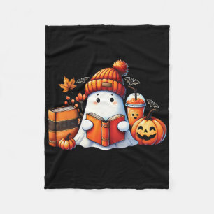 Cute Ghost Reading Book Lovers Halloween Ghost Cof Fleece Blanket