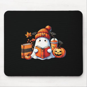 Cute Ghost Reading Book Lovers Halloween Ghost Cof Mouse Mat