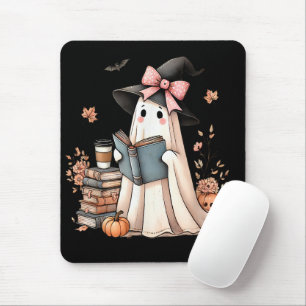 Cute Ghost Reading Book Lovers Halloween Ghost Mouse Mat