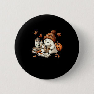 Cute Ghost Reading Book Lovers Halloween Pumpkin W 6 Cm Round Badge
