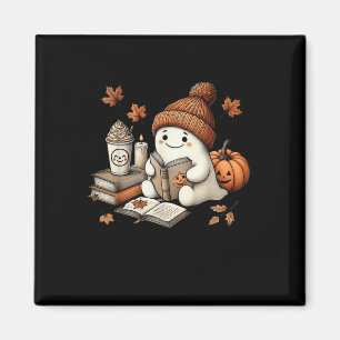 Cute Ghost Reading Book Lovers Halloween Pumpkin W Magnet