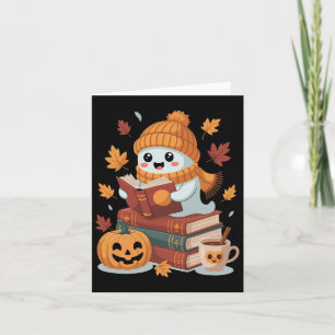 Cute Ghost Reading Books - Fall Halloween Book Lov Card