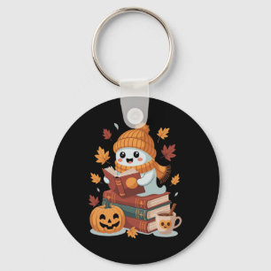 Cute Ghost Reading Books - Fall Halloween Book Lov Key Ring