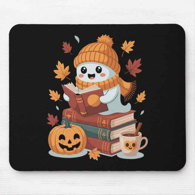 Cute Ghost Reading Books - Fall Halloween Book Lov Mouse Mat (Front)
